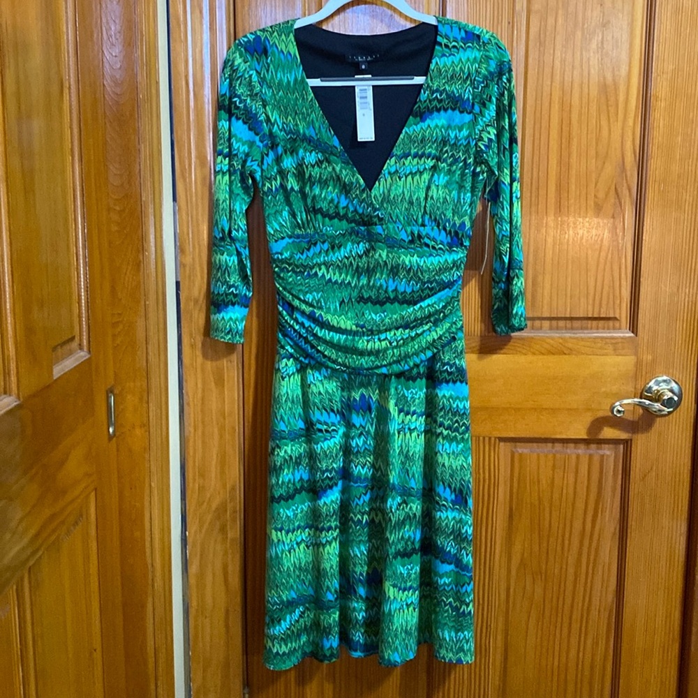 Laundry 3/4 sleeve crossover dress with empire shirred waist